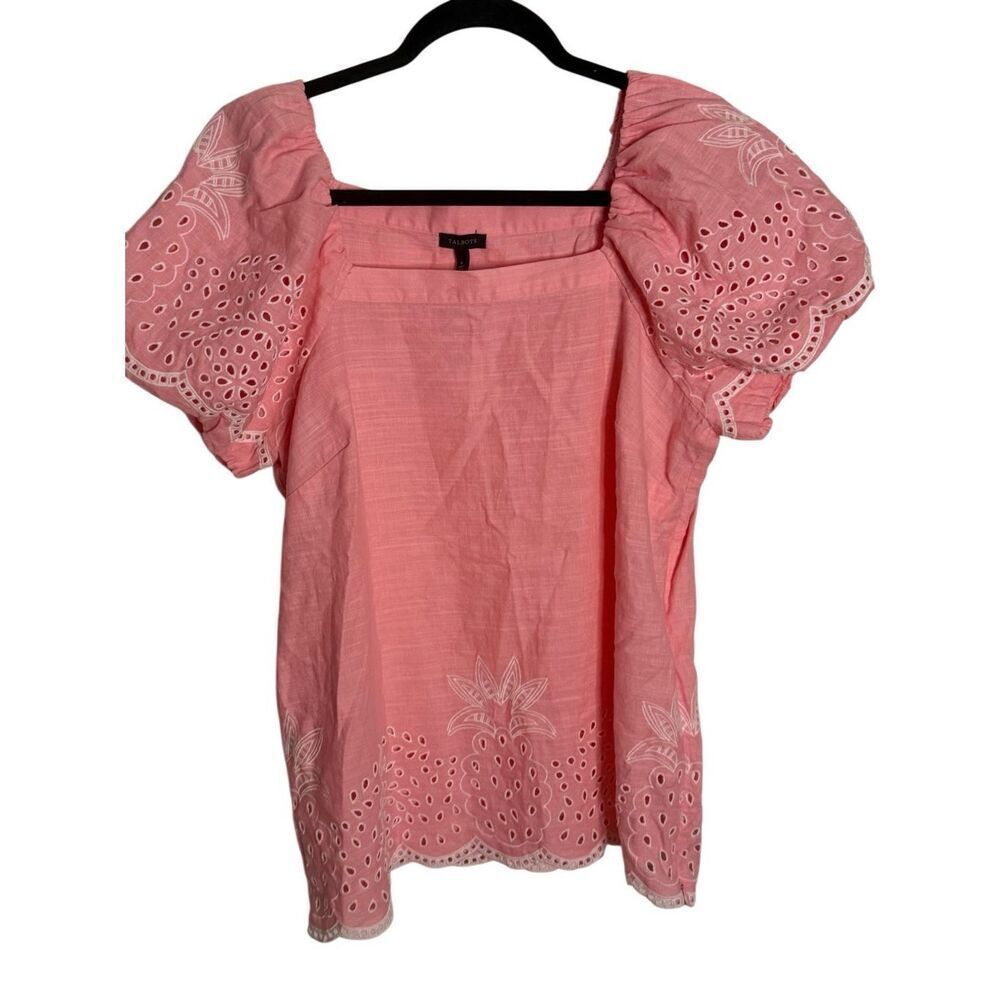NWT Talbots LINEN BLEND SQUARE NECK TOP - EMBROIDERED PINEAPPLE - Picture 3 of 9